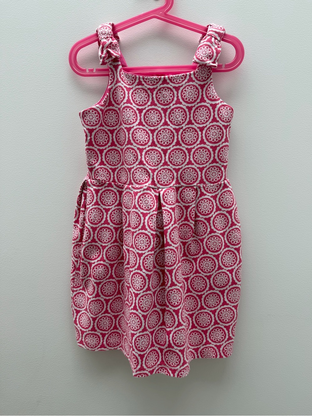 Janie and Jack Girl Sleeveless Pink and White Bow Dress Size 7